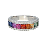 18ct White Gold Rainbow Sapphire and Diamond Half Eternity Ring