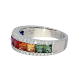 18ct White Gold Rainbow Sapphire and Diamond Half Eternity Ring