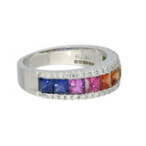 18ct White Gold Rainbow Sapphire and Diamond Half Eternity Ring