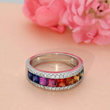 18ct White Gold Rainbow Sapphire and Diamond Half Eternity Ring