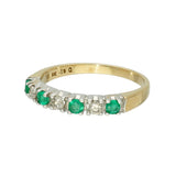 9ct Yellow Gold Emerald & Diamond 7 Stone Half Eternity Style Ring