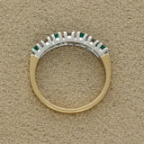 9ct Yellow Gold Emerald & Diamond 7 Stone Half Eternity Style Ring