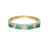 9ct Yellow Gold Emerald & Diamond 7 Stone Half Eternity Style Ring