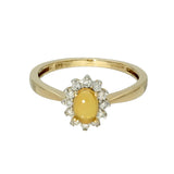 9ct Yellow Gold Oval Cabochon Yellow Opal & Diamond Halo Cluster Ring