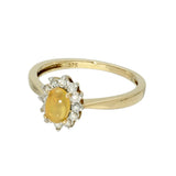 9ct Yellow Gold Oval Cabochon Yellow Opal & Diamond Halo Cluster Ring