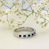 9ct White Gold Sapphire & Diamond Triple Row Half Eternity Ring