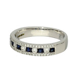 9ct White Gold Sapphire & Diamond Triple Row Half Eternity Ring