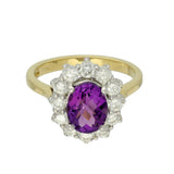 18ct Yellow Gold Oval Amethyst & Diamond Large Cluster Cocktail Ring