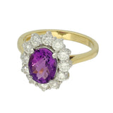 18ct Yellow Gold Oval Amethyst & Diamond Large Cluster Cocktail Ring