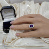 18ct Yellow Gold Oval Amethyst & Diamond Large Cluster Cocktail Ring