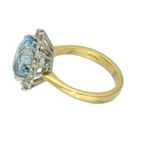 18ct Yellow Gold Oval Aquamarine & Diamond Large Cluster Cocktail Ring