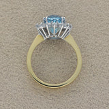 18ct Yellow Gold Oval Aquamarine & Diamond Large Cluster Cocktail Ring