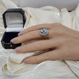 18ct Yellow Gold Oval Aquamarine & Diamond Large Cluster Cocktail Ring