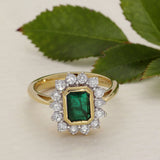 18ct Yellow Gold 0.80ct Emerald & Diamond Cluster Cocktail Ring