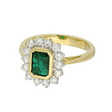 18ct Yellow Gold 0.80ct Emerald & Diamond Cluster Cocktail Ring
