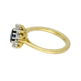 18ct Yellow Gold Oval Sapphire & Diamond Halo Cluster Ring