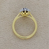 18ct Yellow Gold Oval Sapphire & Diamond Halo Cluster Ring