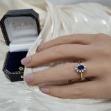 18ct Yellow Gold Oval Sapphire & Diamond Halo Cluster Ring