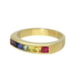 18ct Yellow Gold Square Cut Rainbow Sapphire Channel Set 7 Stone Ring