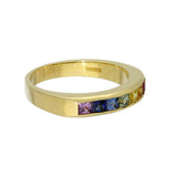 18ct Yellow Gold Square Cut Rainbow Sapphire Channel Set 7 Stone Ring