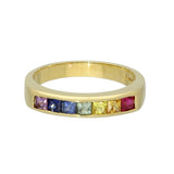 18ct Yellow Gold Square Cut Rainbow Sapphire Channel Set 7 Stone Ring