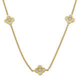 9ct Yellow Gold Diamond Station Necklace with Quatrefoil Motifs 16-18"