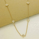 9ct Yellow Gold Diamond Station Necklace with Quatrefoil Motifs 16-18"