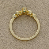 9ct Yellow Gold Marquise Cut Emerald & Diamond Tiara Ring With Milgrain Edges