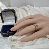 9ct Yellow Gold Marquise Cut Emerald & Diamond Tiara Ring With Milgrain Edges