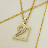 9ct Yellow Gold CZ Sparkly 21st Birthday 21 Pendant