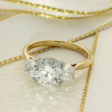 18ct Yellow Gold Laboratory-Grown Diamond 2ct Round Brilliant with Half Moon Cuts Trilogy Ring