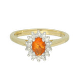 9ct Yellow Gold Oval Fire Opal & Diamond Cluster Ring