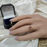 9ct Yellow Gold Oval Fire Opal & Diamond Cluster Ring