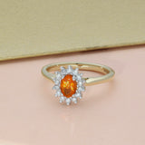 9ct Yellow Gold Oval Fire Opal & Diamond Cluster Ring