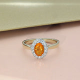9ct Yellow Gold 0.91ct Oval Fire Opal & Diamond Halo Ring