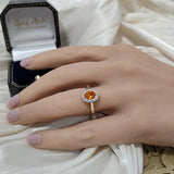 9ct Yellow Gold 0.91ct Oval Fire Opal & Diamond Halo Ring