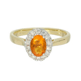 9ct Yellow Gold 0.91ct Oval Fire Opal & Diamond Halo Ring