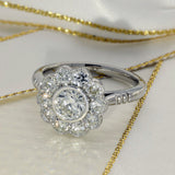 Platinum 1.58ct Old Cut Diamond Antique Style Daisy Cluster Ring
