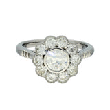 Platinum 1.58ct Old Cut Diamond Antique Style Daisy Cluster Ring