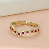 9ct Yellow Gold Ruby & 0.12ct Diamond Claw Set Wishbone Ring