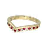 9ct Yellow Gold Ruby & 0.12ct Diamond Claw Set Wishbone Ring