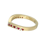 9ct Yellow Gold Ruby & 0.12ct Diamond Claw Set Wishbone Ring