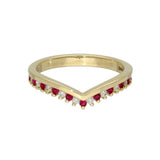 9ct Yellow Gold Ruby & 0.12ct Diamond Claw Set Wishbone Ring