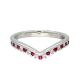 9ct White Gold Ruby & 0.12ct Diamond Claw Set Wishbone Ring