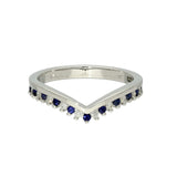 9ct White Gold Sapphire & 0.12ct Diamond Claw Set Wishbone Ring