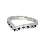 9ct White Gold Sapphire & 0.12ct Diamond Claw Set Wishbone Ring