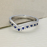 9ct White Gold Sapphire & 0.12ct Diamond Claw Set Wishbone Ring
