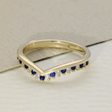9ct Yellow Gold Sapphire & 0.12ct Diamond Claw Set Wishbone Ring