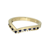 9ct Yellow Gold Sapphire & 0.12ct Diamond Claw Set Wishbone Ring