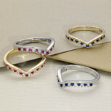 9ct Yellow Gold Sapphire & 0.12ct Diamond Claw Set Wishbone Ring